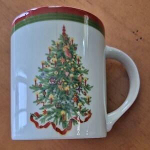 Christopher Radko Festive Christmas Tree Mug with Red and Green Trim